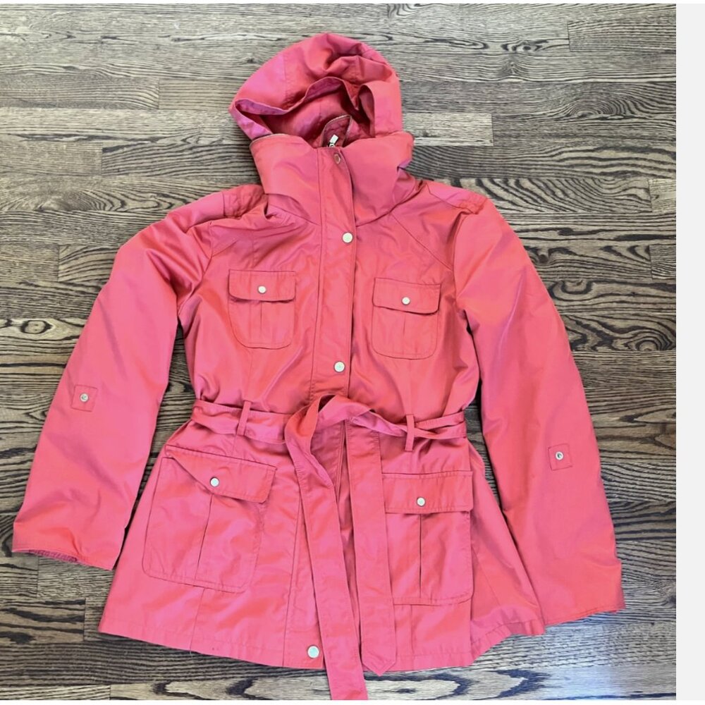 ELLEN TRACY women’s Size Large - Orange Jacket zip-up & snap close hidden hood